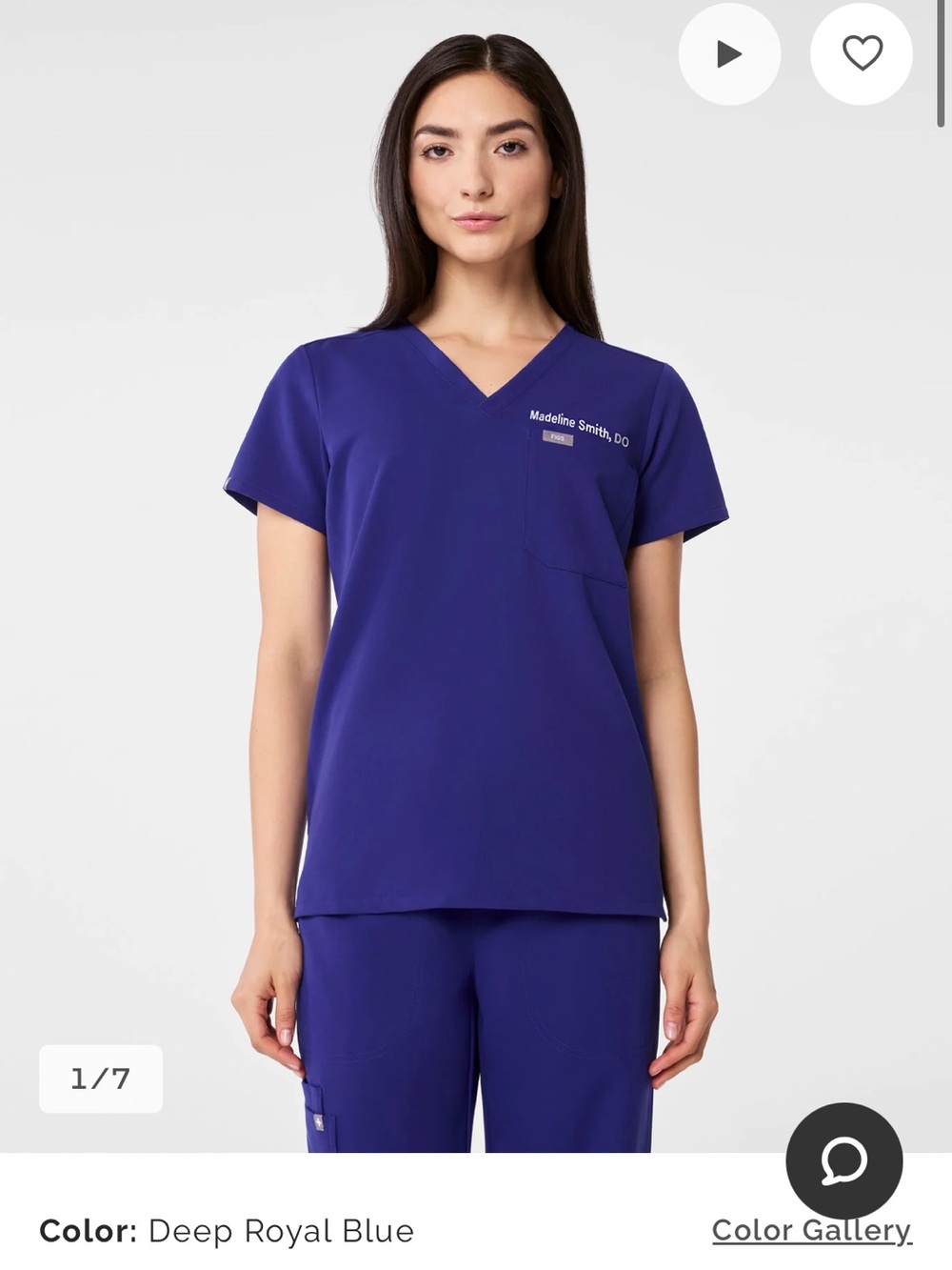 Figs Catarina Deep Royal Blue One Pocket Scrub Top XSR